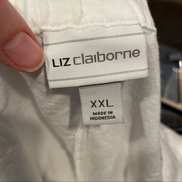 Liz Claiborne White Linen Blend Wide Leg Casual Pull On Pants Womens XXL Beachy - Picture 7 of 8